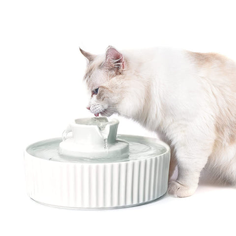 Ceramic Cat Water Fountain, Pet Ceramic Water Fountain Dispenser, 2.1 L Drinking Fountains Bowl for Cats and Dogs(White) In Australia - Darrahopens