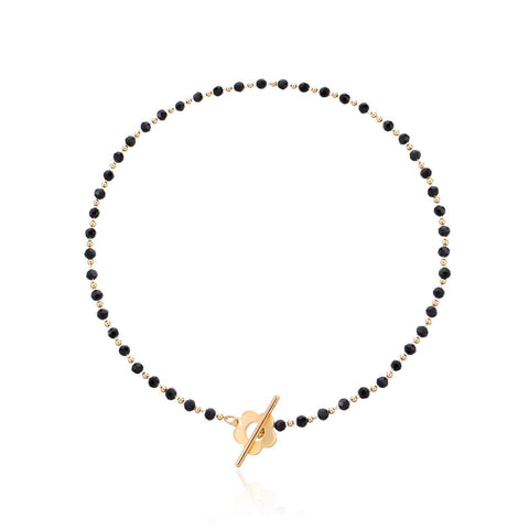 Boho Black Crystal Choker Necklace for Women Teen Girls,Dainty Gemstone Flower Choker Necklace OT Buckle Handmade Jewelry Gifts In Australia - Darrahopens