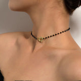 Boho Black Crystal Choker Necklace for Women Teen Girls,Dainty Gemstone Flower Choker Necklace OT Buckle Handmade Jewelry Gifts In Australia - Darrahopens