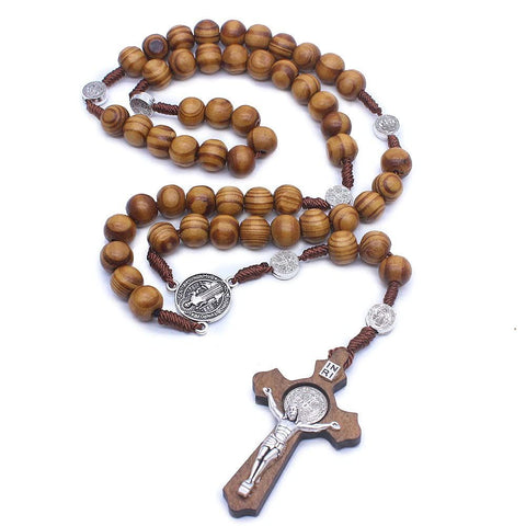 Wood Beads Rosary Necklace Saint  Medal & Catholic Cross Religious Prayer Chaplet String Handmade, brown In Australia - Darrahopens