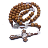 Wood Beads Rosary Necklace Saint  Medal & Catholic Cross Religious Prayer Chaplet String Handmade, brown