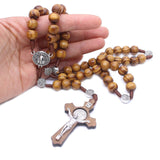 Wood Beads Rosary Necklace Saint  Medal & Catholic Cross Religious Prayer Chaplet String Handmade, brown