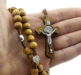 Wood Beads Rosary Necklace Saint  Medal & Catholic Cross Religious Prayer Chaplet String Handmade, brown