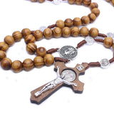 Wood Beads Rosary Necklace Saint  Medal & Catholic Cross Religious Prayer Chaplet String Handmade, brown