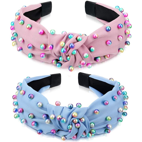 2 Pieces Headbands for Women Pearl Knotted Girls Headband Colorful Jeweled Embellished Gem Hairband Faux Pearl In Australia - Darrahopens