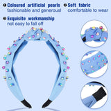2 Pieces Headbands for Women Pearl Knotted Girls Headband Colorful Jeweled Embellished Gem Hairband Faux Pearl