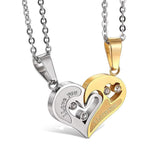Magnetic Couples Heart Stainless Steel Jewelry Set for Women Love Friendship Couple Necklace Pendant Love Heart Puzzle Matching