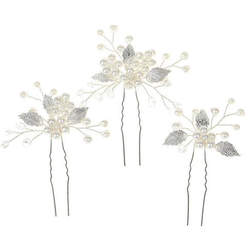 Bridal Hair Accessory with Faux Pearls: U-Shaped 3-Piece Hairpin Set for Wedding Crafted with a smooth edge