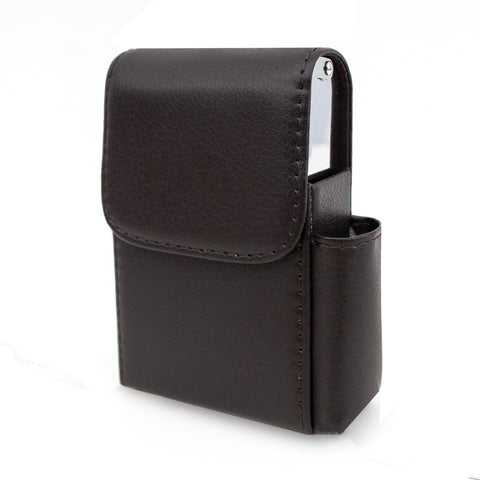 PU Leather Cigarette Case with Lighter Holder Tobacco Pouch Best Gift for Men Women (Lichee Pattern Brown) In Australia - Darrahopens