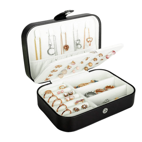 Travel Jewelry Box,PU Leather Small Jewelry Organizer for Women Girls,Portable Mini Travel Case Display Storage Holder Boxes