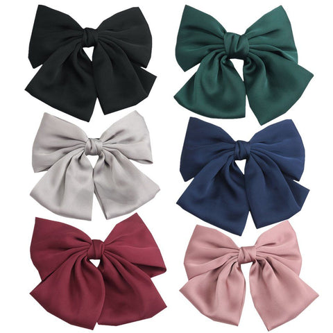 Set of 6 Big Satin Solid 8 Inch Bow Hair Clips Women Barrettes Oversize stylish big bow clips make