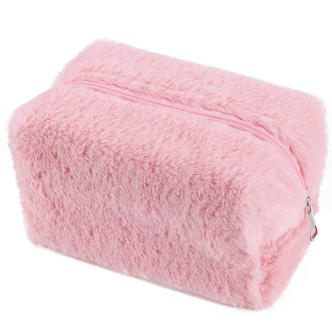 Makeup Bag for Women Medium Travel Cosmetic Bag Cute Plush Pink Makeup Pouch for Purse Zipper Toiletry Bag Organizer Cute In Australia - Darrahopens