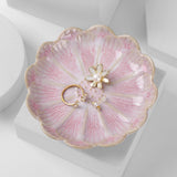 Jewelry Dish Lotus Leaf Shape Ring Holder Trinket Tray Key Bowl Ceramic Decorative Plate(Petals-Pink)
