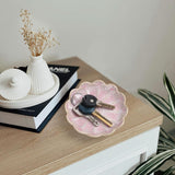 Jewelry Dish Lotus Leaf Shape Ring Holder Trinket Tray Key Bowl Ceramic Decorative Plate(Petals-Pink)