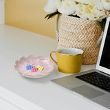 Jewelry Dish Lotus Leaf Shape Ring Holder Trinket Tray Key Bowl Ceramic Decorative Plate(Petals-Pink)