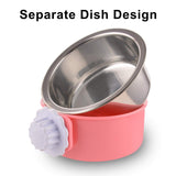 Crate Dog Bowl Removable Stainless Steel Water Food Feeder Bowls Cage Coop Cup for Cat Puppy Bird Pets (Small, Pink) In Australia - Darrahopens