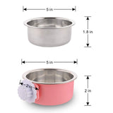 Crate Dog Bowl Removable Stainless Steel Water Food Feeder Bowls Cage Coop Cup for Cat Puppy Bird Pets (Small, Pink)