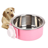 Crate Dog Bowl Removable Stainless Steel Water Food Feeder Bowls Cage Coop Cup for Cat Puppy Bird Pets (Small, Pink)