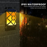 Solar Flame Lights Outdoor, Waterproof Flickering Flame Solar Lights  Solar Powered Wall Mounted Night Lights Lattice Design