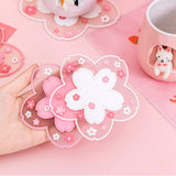2PCS Cute Cherry Blossom PVC Home Tea Mug Pink Flower Pattern Anti-Skid Pot Bowl Pad Placemat for Desk Drink DecorAccessories