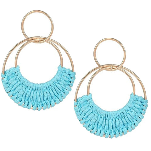 Earrings Boho Summer  Earrings for Women Bohemian Raffia Braid Straw Wicker Round Drop Earrings Lightweight Beach Party In Australia - Darrahopens