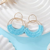 Earrings Boho Summer  Earrings for Women Bohemian Raffia Braid Straw Wicker Round Drop Earrings Lightweight Beach Party In Australia - Darrahopens