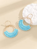 Earrings Boho Summer  Earrings for Women Bohemian Raffia Braid Straw Wicker Round Drop Earrings Lightweight Beach Party