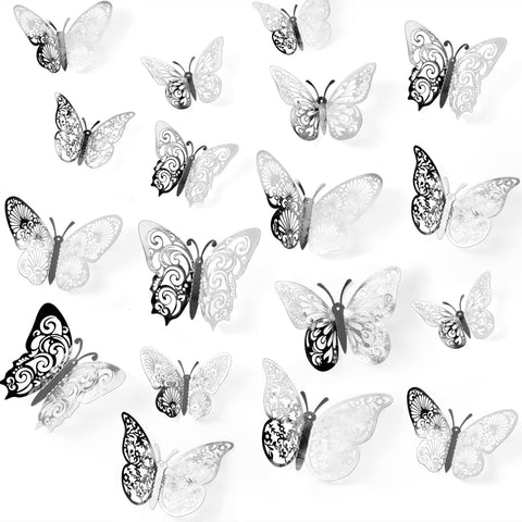 72 Pcs Silver Butterfly Decorations, 3 Sizes 3 Styles, 3D Butterfly Wall Decor, Butterfly Party Decorations, Birthday Decorations
