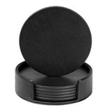 Drink Coasters Set of 6 Leather Coasters Spill Protection for Table Desk,Durable and Non Slip Leather  (Round Black Coasters) In Australia - Darrahopens