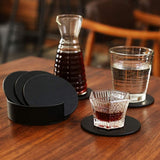 Drink Coasters Set of 6 Leather Coasters Spill Protection for Table Desk,Durable and Non Slip Leather  (Round Black Coasters)