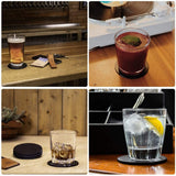 Drink Coasters Set of 6 Leather Coasters Spill Protection for Table Desk,Durable and Non Slip Leather  (Round Black Coasters)