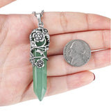 Natural green healing crystal necklace, neutral antique silver plum blossom hexagonal healing crystal pendant necklace In Australia - Darrahopens