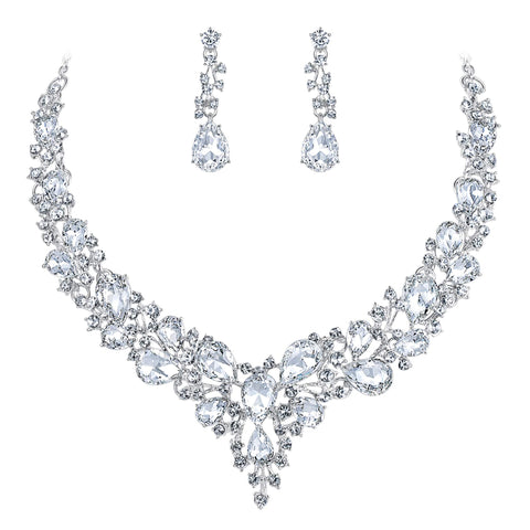 Women's Wedding Bridal Austrian Crystal Teardrop Cluster Statement Necklace Dangle Earrings Jewelry Set In Australia - Darrahopens
