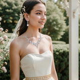 Women's Wedding Bridal Austrian Crystal Teardrop Cluster Statement Necklace Dangle Earrings Jewelry Set In Australia - Darrahopens