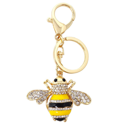 Rhinestone Little Bee Keychain Bumble Bee Sparkling Keyring Animal Key Chain Decor in A Box for Bag Purse Wallet In Australia - Darrahopens