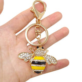 Rhinestone Little Bee Keychain Bumble Bee Sparkling Keyring Animal Key Chain Decor in A Box for Bag Purse Wallet
