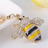Rhinestone Little Bee Keychain Bumble Bee Sparkling Keyring Animal Key Chain Decor in A Box for Bag Purse Wallet