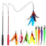 11PCS Interactive Cat Toys - Retractable Wand Toy and Feather Toys Refills for Indoor Cats to Chase and Exercise
