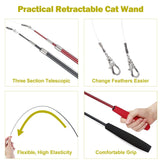 11PCS Interactive Cat Toys - Retractable Wand Toy and Feather Toys Refills for Indoor Cats to Chase and Exercise