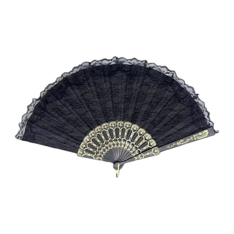 Vintage Lace Folding Fan with Tassel Handheld Chinese Vintage Style Hand Held Fan Dance Performance Photo Props Party Black