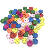 Sewing Button -50Pcs Mixed Round 2 Holes Wood Sewing Buttons Scrapbooking 15mm Dia - (Color: Multi-Colored)
