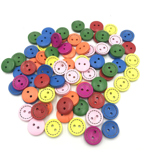 Sewing Button -50Pcs Mixed Round 2 Holes Wood Sewing Buttons Scrapbooking 15mm Dia - (Color: Multi-Colored)