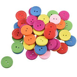 Sewing Button -50Pcs Mixed Round 2 Holes Wood Sewing Buttons Scrapbooking 15mm Dia - (Color: Multi-Colored)