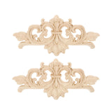 Wood Appliques Decorative Center Carved Onlays, Unpainted Flower Carved Ornament Decals for Door Fireplace 16x7cm/6.3"x2.76", 2Pcs