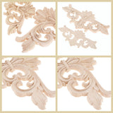 Wood Appliques Decorative Center Carved Onlays, Unpainted Flower Carved Ornament Decals for Door Fireplace 16x7cm/6.3"x2.76", 2Pcs