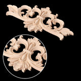 Wood Appliques Decorative Center Carved Onlays, Unpainted Flower Carved Ornament Decals for Door Fireplace 16x7cm/6.3"x2.76", 2Pcs