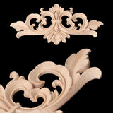 Wood Appliques Decorative Center Carved Onlays, Unpainted Flower Carved Ornament Decals for Door Fireplace 16x7cm/6.3"x2.76", 2Pcs