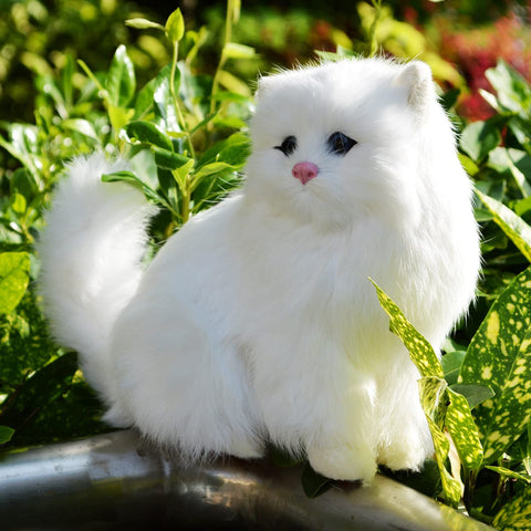 Artificial Furry Persian Cat Figurine Realistic White Kitten Home Office Desk Shelf Car Decorative Pet Statue /Synthetic Fur