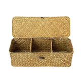 Multi-Compartment Wicker Rattan Storage Basket with Lid - Rustic Home Organizer for Shelves, Home Storage,Toilet Paper, Snacks In Australia - Darrahopens