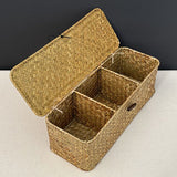 Multi-Compartment Wicker Rattan Storage Basket with Lid - Rustic Home Organizer for Shelves, Home Storage,Toilet Paper, Snacks In Australia - Darrahopens